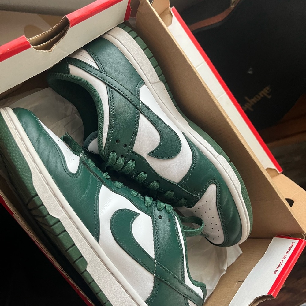 Nike Men's Forest Green and White Michigan State Nike Dunk Sneakers